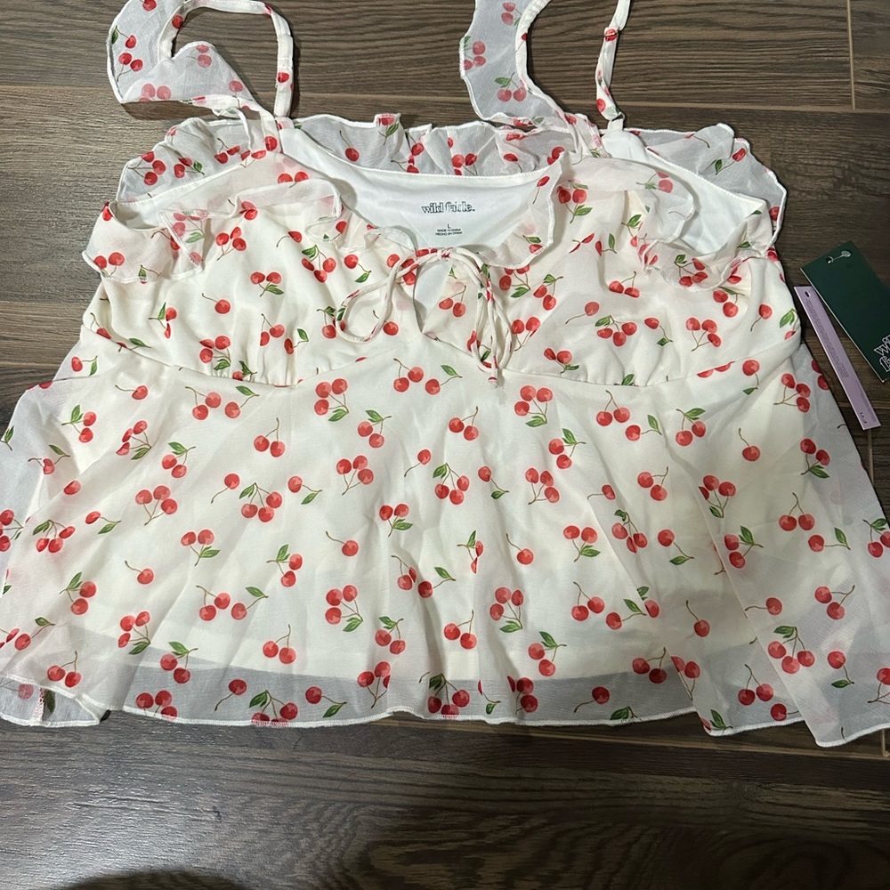 White Cherry Print Women Top